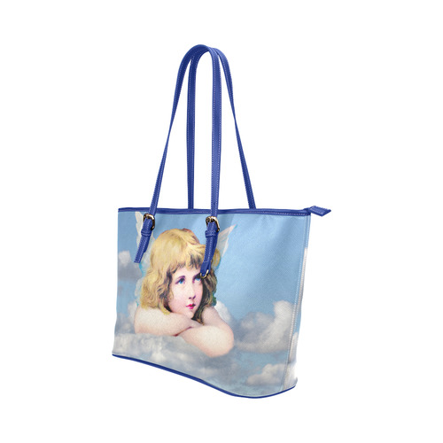 Vintage Angel Clouds Blue Sky Leather Tote Bag/Large (Model 1651)