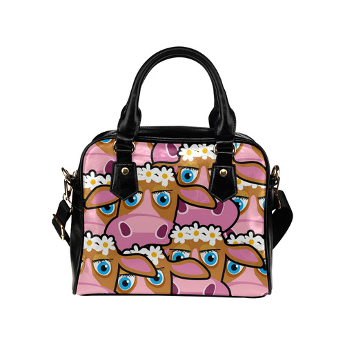 Funny Cartoon Cows White Daisies Shoulder Handbag (Model 1634)