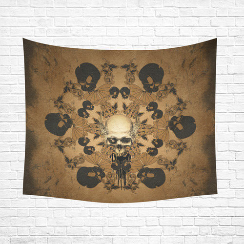 Skull with skull mandala on the background Cotton Linen Wall Tapestry 60"x 51"