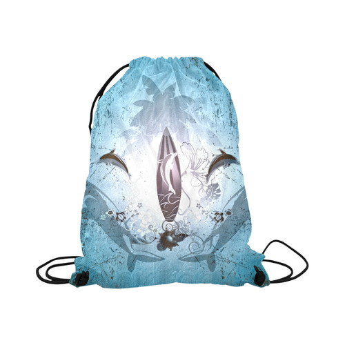 Surfing, surfboard and sharks Large Drawstring Bag Model 1604 (Twin Sides)  16.5"(W) * 19.3"(H)