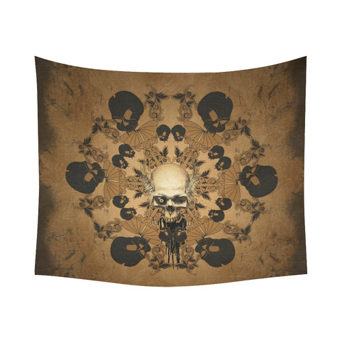 Skull with skull mandala on the background Cotton Linen Wall Tapestry 60"x 51"