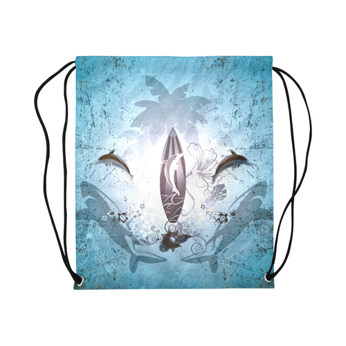 Surfing, surfboard and sharks Large Drawstring Bag Model 1604 (Twin Sides)  16.5"(W) * 19.3"(H)