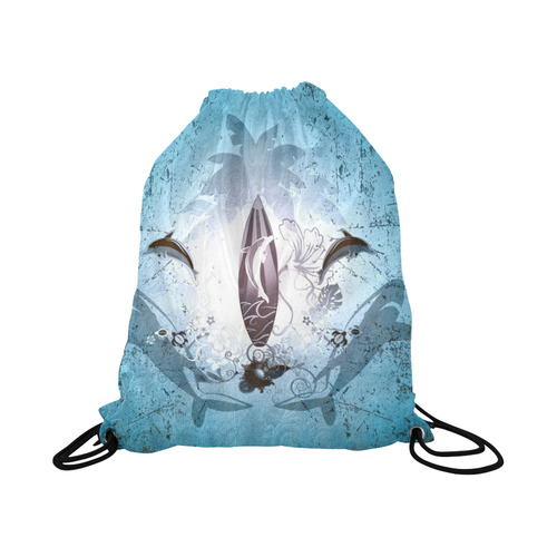 Surfing, surfboard and sharks Large Drawstring Bag Model 1604 (Twin Sides)  16.5"(W) * 19.3"(H)