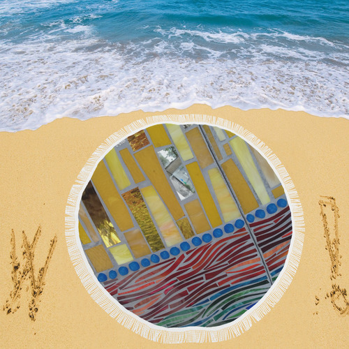 yellow mosaic Circular Beach Shawl 59"x 59"