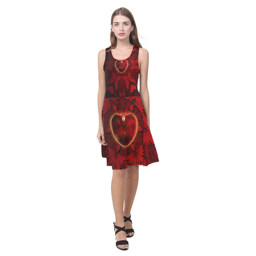 Heart on vintage background Atalanta Casual Sundress(Model D04)