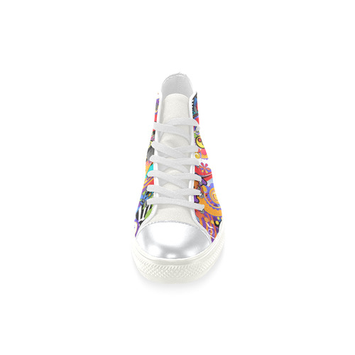 Fun Sugar Skull Colorful Print  Sneakers by Juleez High Top Canvas Shoes for Kid (Model 017)