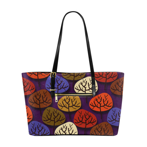 Cool Abstract Red Blue Brown Trees Euramerican Tote Bag/Large (Model 1656)