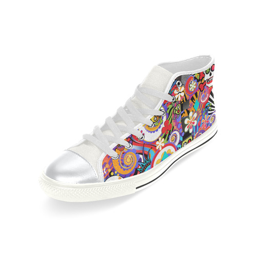 Fun Sugar Skull Colorful Print  Sneakers by Juleez High Top Canvas Shoes for Kid (Model 017)