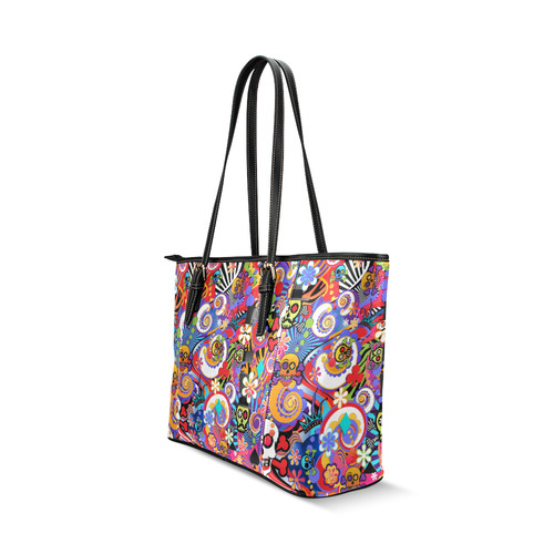 Fun Sugar Skull Print Handbag by Juleez Leather Tote Bag/Large (Model 1640)