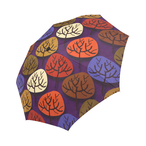 Cool Abstract Red Blue Brown Trees Auto-Foldable Umbrella (Model U04)
