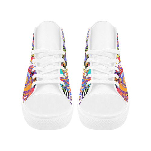 Fun Sugar Skull Colorful Print Sneakers by Juleez Aquila High Top Microfiber Leather Women's Shoes/Large Size (Model 032)