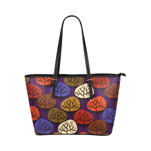 Cool Abstract Red Blue Brown Trees Leather Tote Bag/Large (Model 1651)