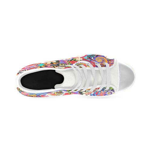 Fun Sugar Skull Colorful Print  Sneakers by Juleez High Top Canvas Shoes for Kid (Model 017)