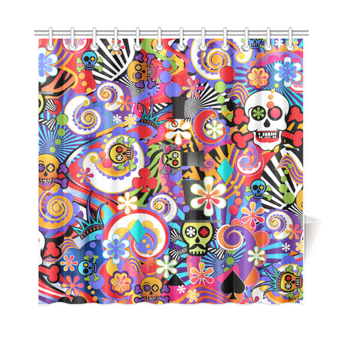 Juleez Sugar Skull Colorful Print Shower Curtain Shower Curtain 72"x72"