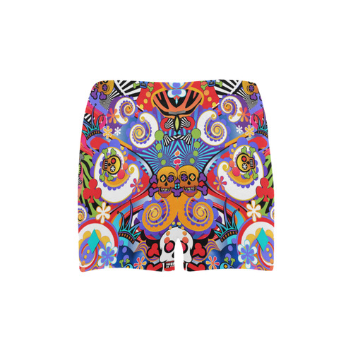 Fun Sugar Skull Colorful Print Shorts by Juleez Briseis Skinny Shorts (Model L04)