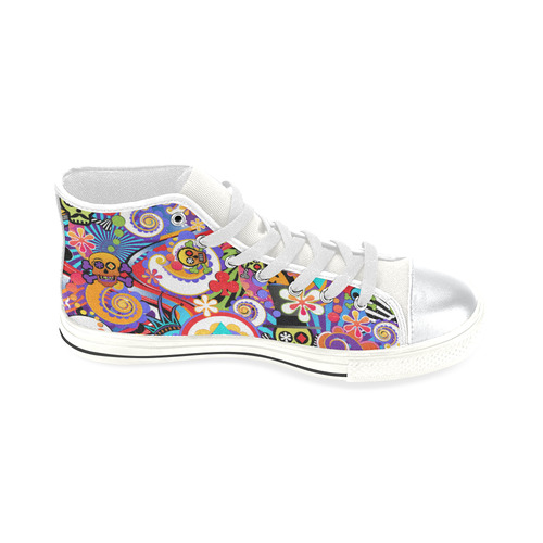 Fun Sugar Skull Colorful Print  Sneakers by Juleez High Top Canvas Shoes for Kid (Model 017)