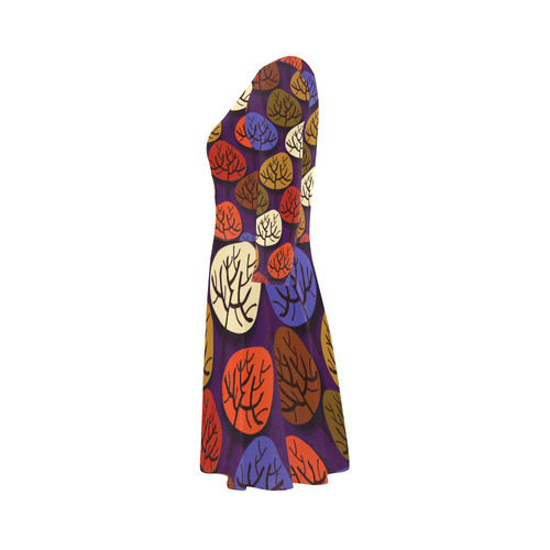 Cool Abstract Red Blue Brown Trees 3/4 Sleeve Sundress (D23)