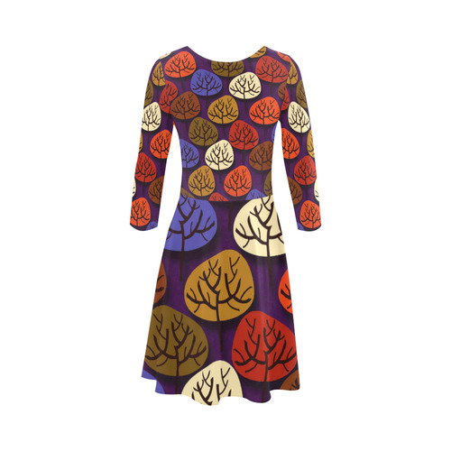 Cool Abstract Red Blue Brown Trees 3/4 Sleeve Sundress (D23)