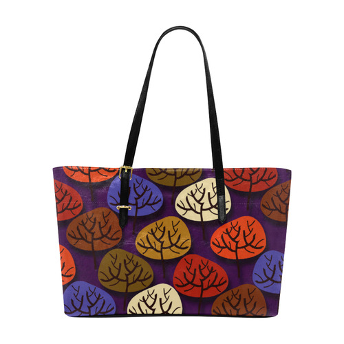 Cool Abstract Red Blue Brown Trees Euramerican Tote Bag/Large (Model 1656)