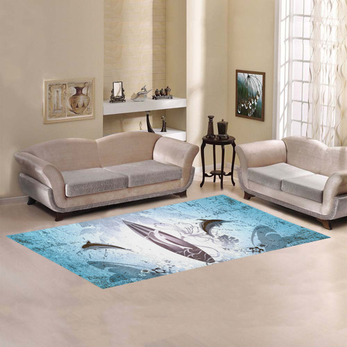 Surfing, surfboard and sharks Area Rug 7'x3'3''