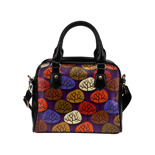 Cool Abstract Red Blue Brown Trees Shoulder Handbag (Model 1634)