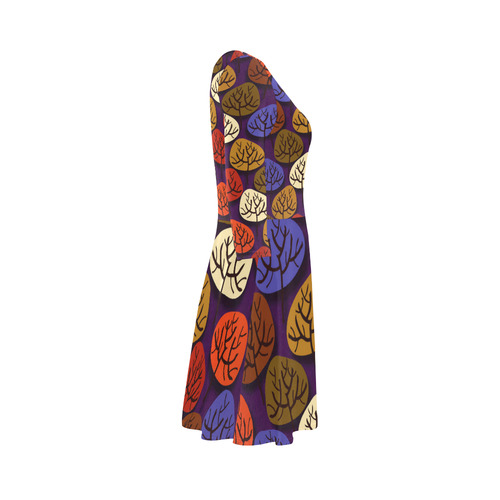 Cool Abstract Red Blue Brown Trees 3/4 Sleeve Sundress (D23)