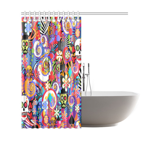 Fun Sugar Skull Colorful Print Shower Curtain by Juleez Shower Curtain 69"x70"