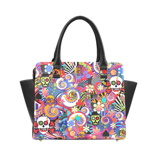 Fun Sugar Skull Print Handbag by Juleez Rivet Shoulder Handbag (Model 1645)