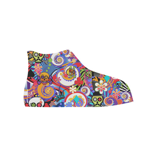 Fun Sugar Skull Colorful Print  Sneakers by Juleez High Top Canvas Shoes for Kid (Model 017)
