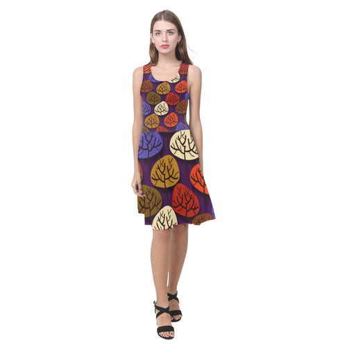 Cool Abstract Red Blue Brown Trees Atalanta Casual Sundress(Model D04)