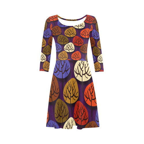 Cool Abstract Red Blue Brown Trees 3/4 Sleeve Sundress (D23)