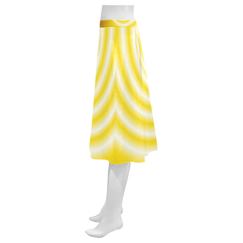 Yellow and White Swirls Love Heart Mnemosyne Women's Crepe Skirt (Model D16)