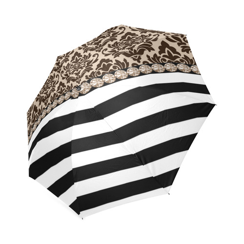 Brown Damask, Black White Stripes, Gemstones Foldable Umbrella (Model U01)