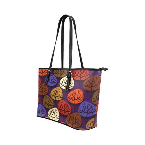 Cool Abstract Red Blue Brown Trees Leather Tote Bag/Large (Model 1651)