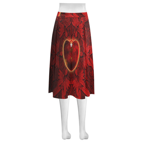 Heart on vintage background Mnemosyne Women's Crepe Skirt (Model D16)