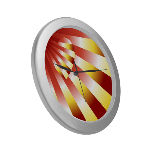 Orange, Red & Yellow Autumn Sunset Love Heart Silver Color Wall Clock