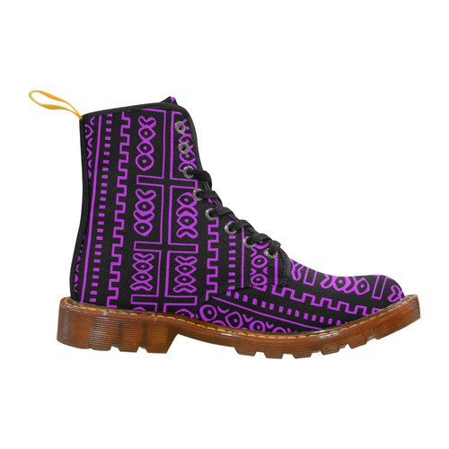 Purple on Black Mudcloth Martin Boots For Women Model 1203H