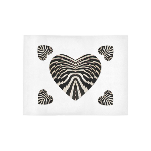 Black and White Zebra Fur Love Hearts Area Rug 5'3''x4'
