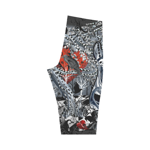 Skull Heart Raven Printed Crop Leggings Hestia Cropped Leggings (Model L03)