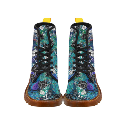 Amazing Teal Garden Peacock Print Boots Martin Boots For Women Model 1203H