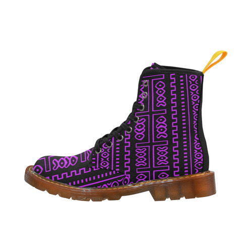 Purple on Black Mudcloth Martin Boots For Women Model 1203H