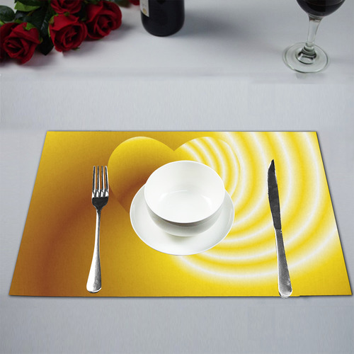 Yellow and White Swirls Love Heart Placemat 12''x18''