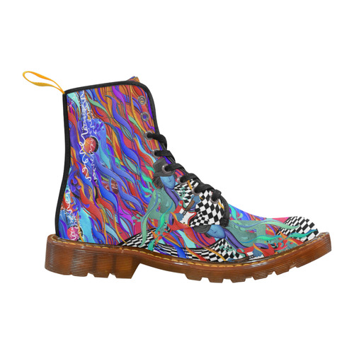 Colorful Guitar Music Print Marten Style Boots Shoes Martin Boots For Women Model 1203H