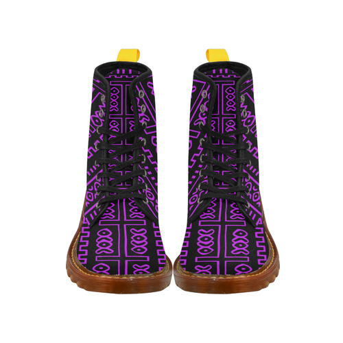 Purple on Black Mudcloth Martin Boots For Women Model 1203H