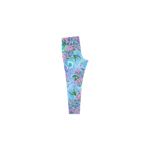 Blue Purple Pink Flowers Print Leggings Cassandra Women's Leggings (Model L01)