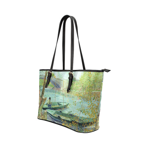 Van Gogh Fishing in the Spring Leather Tote Bag/Small (Model 1651)