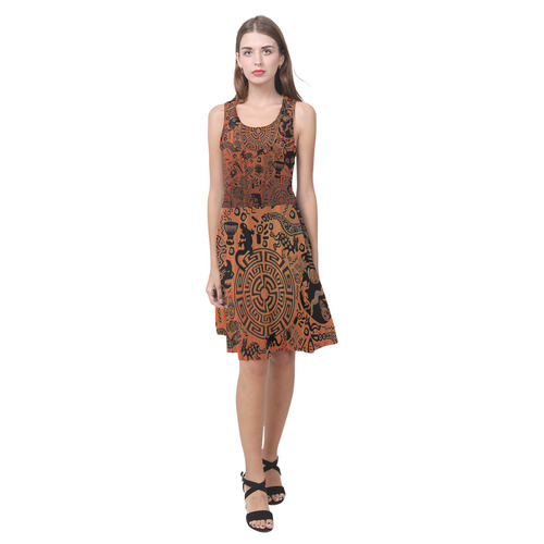 Mandala Tribal Graphic Print Sundress Atalanta Casual Sundress(Model D04)