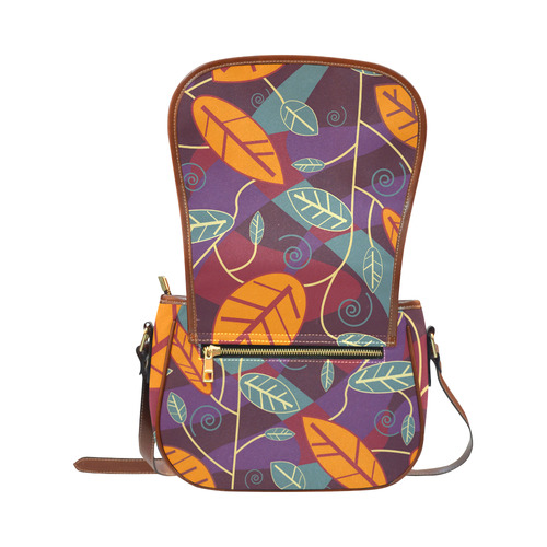 Orange Teal Leaves Colorful Floral Pattern Saddle Bag/Large (Model 1649)