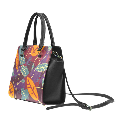Orange Teal Leaves Colorful Floral Pattern Classic Shoulder Handbag (Model 1653)