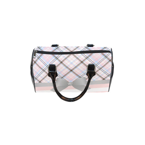 Pink Blue Grey Plaid, Pink Stripes, Grey Bow Boston Handbag (Model 1621)